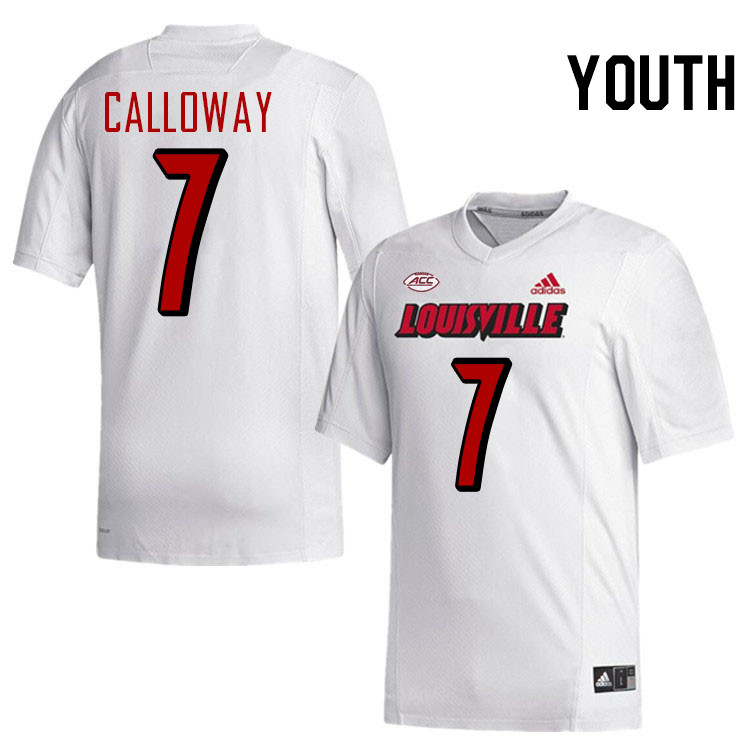 Youth #7 Jimmy Calloway Louisville Cardinals College Football Jerseys Stitched-White